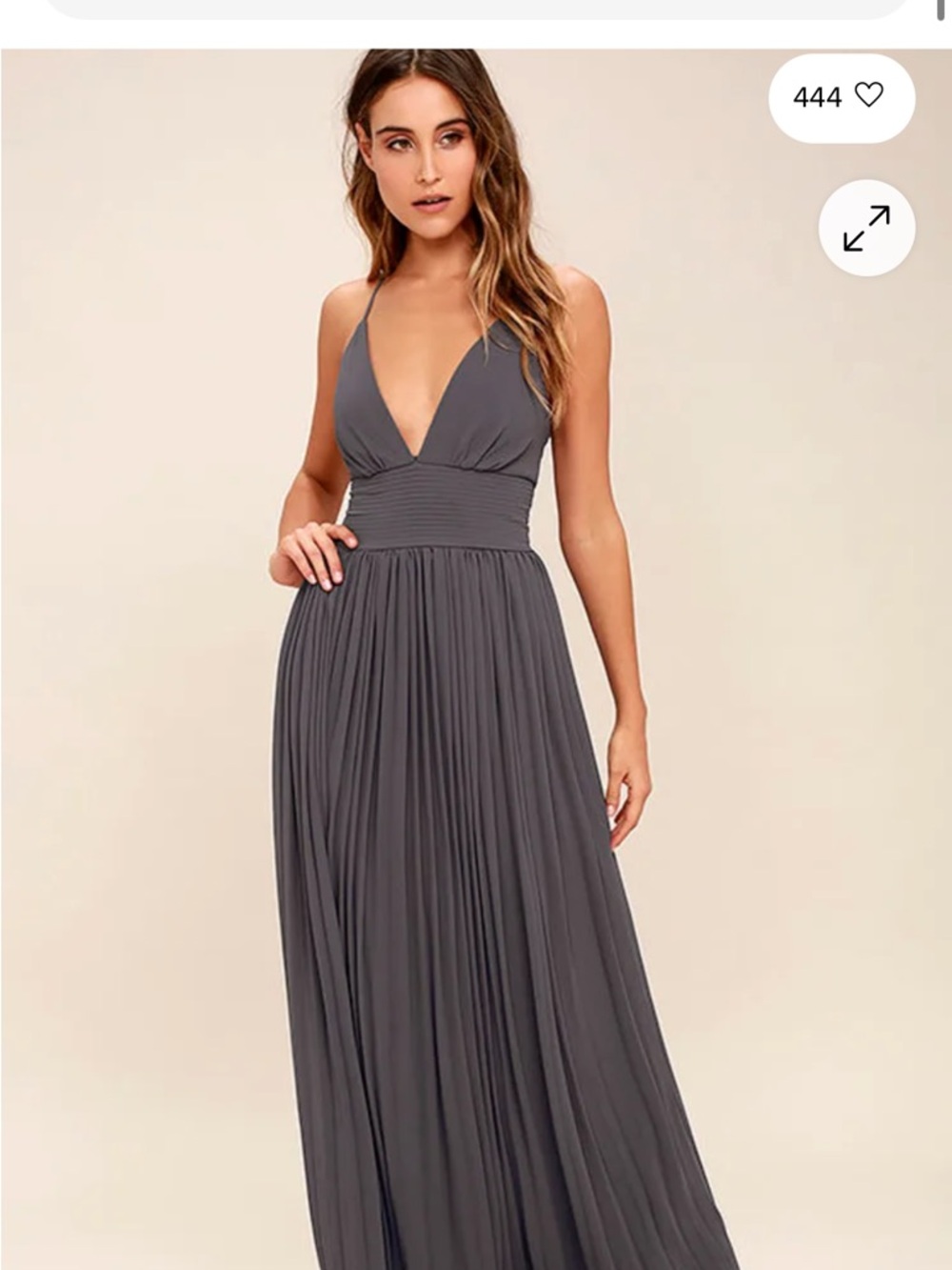 Plunge V-Neck Pleated Maxi Dress - Slate Gray